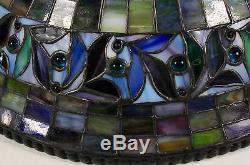 Vintage Large Tiffany Style Stained Glass Floral Design Lampshade