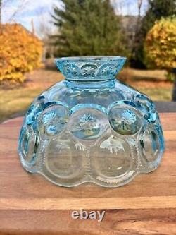 Vintage Le Smith Moon & Stars Ice Blue Glass Oil Lamp Shade 10x5.5