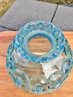 Vintage Le Smith Moon & Stars Ice Blue Glass Oil Lamp Shade 10x5.5