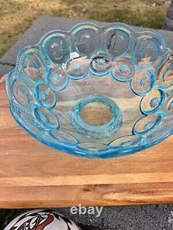 Vintage Le Smith Moon & Stars Ice Blue Glass Oil Lamp Shade 10x5.5