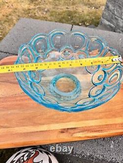 Vintage Le Smith Moon & Stars Ice Blue Glass Oil Lamp Shade 10x5.5