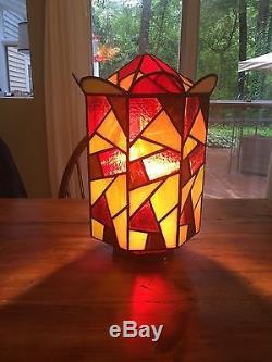 Vintage Lead stained Glass post Lamp Light Shade home decor style Art country