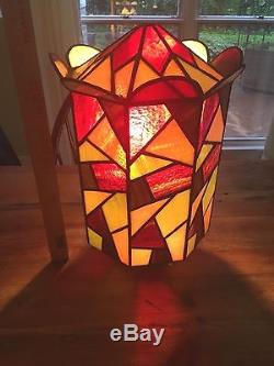 Vintage Lead stained Glass post Lamp Light Shade home decor style Art country