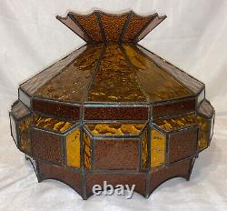 Vintage Leaded Amber Stained Glass Lamp Shade Large 13H 18.5D Root Beer Glass