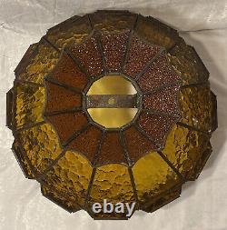 Vintage Leaded Amber Stained Glass Lamp Shade Large 13H 18.5D Root Beer Glass