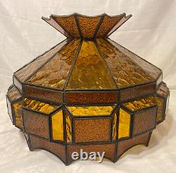 Vintage Leaded Amber Stained Glass Lamp Shade Large 13H 18.5D Root Beer Glass