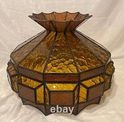 Vintage Leaded Amber Stained Glass Lamp Shade Large 13H 18.5D Root Beer Glass