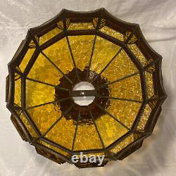 Vintage Leaded Amber Stained Glass Lamp Shade Large 13H 18.5D Root Beer Glass