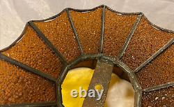 Vintage Leaded Amber Stained Glass Lamp Shade Large 13H 18.5D Root Beer Glass