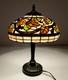 Vintage Leaded Art Glass Table Lamp Autumn Leaves Berries 17 Tall 12 Shade