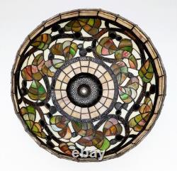 Vintage Leaded Art Glass Table Lamp Autumn Leaves Berries 17 Tall 12 Shade