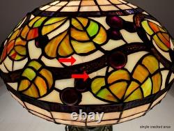 Vintage Leaded Art Glass Table Lamp Autumn Leaves Berries 17 Tall 12 Shade