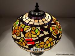 Vintage Leaded Art Glass Table Lamp Autumn Leaves Berries 17 Tall 12 Shade