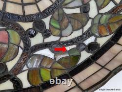 Vintage Leaded Art Glass Table Lamp Autumn Leaves Berries 17 Tall 12 Shade