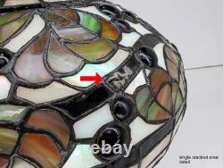 Vintage Leaded Art Glass Table Lamp Autumn Leaves Berries 17 Tall 12 Shade