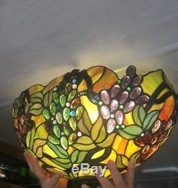 Vintage Leaded Stained Glass Lamp Shade Tiffany Reproduction Style Oval Grapes