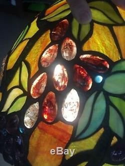 Vintage Leaded Stained Glass Lamp Shade Tiffany Reproduction Style Oval Grapes