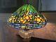 Vintage Leaded Stained Slag Glass Lamp Shade Tiffany Style Daffodils 15.5 Diam