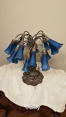 Vintage Lilly Lamp Tiffiny Style Lilly Pad -18 light- Blown Glass Shades