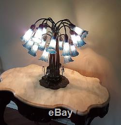 Vintage Lilly Lamp Tiffiny Style Lilly Pad -18 light- Blown Glass Shades