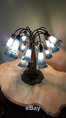 Vintage Lilly Lamp Tiffiny Style Lilly Pad -18 light- Blown Glass Shades