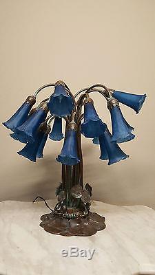 Vintage Lilly Lamp Tiffiny Style Lilly Pad -18 light- Blown Glass Shades