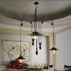 Vintage Loft Pulley 3 Way Ceiling Hanging Pendant Light Chandelier Lamp Shade