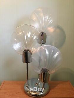 Vintage Lollipop Lamp Tri Shade Glass Shell Shades Chrome Base Table Lamp