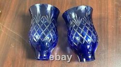 Vintage Lot 2 Glass Cobalt Blue Lamp Shades PAIR TWO BOHEMIAN CHEK