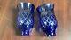 Vintage Lot 2 Glass Cobalt Blue Lamp Shades Pair Two Bohemian Chek