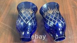 Vintage Lot 2 Glass Cobalt Blue Lamp Shades PAIR TWO BOHEMIAN CHEK