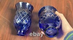 Vintage Lot 2 Glass Cobalt Blue Lamp Shades PAIR TWO BOHEMIAN CHEK