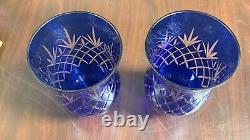 Vintage Lot 2 Glass Cobalt Blue Lamp Shades PAIR TWO BOHEMIAN CHEK