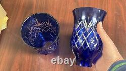 Vintage Lot 2 Glass Cobalt Blue Lamp Shades PAIR TWO BOHEMIAN CHEK