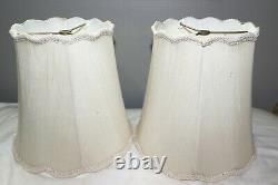 Vintage Lot Of 2 MID Century Ivory Cloth Fabric Scalloped Trimmed Lamp Shades