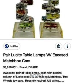 Vintage Lucite Matchbox/Hot Wheels Like Cars(9)Table Lamp-1980'-highly Collectib