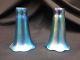 Vintage Lundberg Opalescent Fluted Blue Lily Glass Lamp Shade Globes Set Of 2