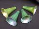 Vintage Lundberg Opalescent Fluted Green Lily Glass Lamp Shade Globes Set Of 4