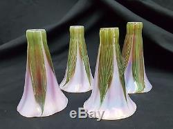 Vintage Lundberg Studios Magnolia Lily Glass Lamp Shade Globes Set of 4