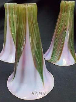 Vintage Lundberg Studios Magnolia Lily Glass Lamp Shade Globes Set of 4