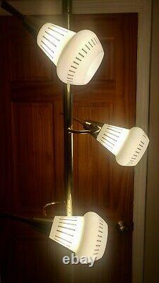 Vintage MCM 3 Light Tension Pole Floor Lamp Glass Shades EXCELLENT