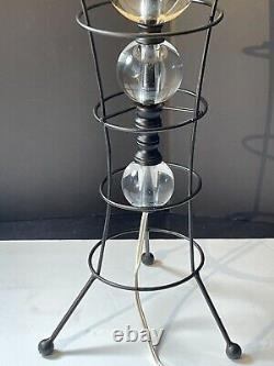 Vintage MCM 50s Retro Starburst Atomic Space Table Lamp Metal, Fiberglass Shade