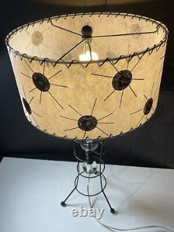 Vintage MCM 50s Retro Starburst Atomic Space Table Lamp Metal, Fiberglass Shade