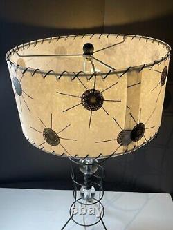 Vintage MCM 50s Retro Starburst Atomic Space Table Lamp Metal, Fiberglass Shade