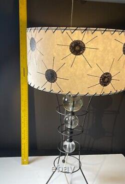 Vintage MCM 50s Retro Starburst Atomic Space Table Lamp Metal, Fiberglass Shade