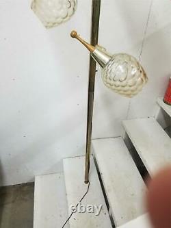 Vintage MCM 8' Tension Pole Lamp Danish Modern Glass Shades 3 Way Lighting
