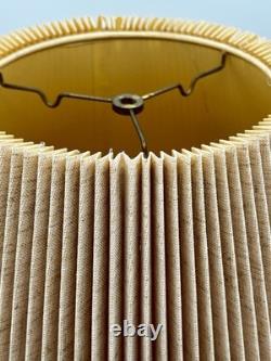 Vintage MCM Beige Woven Fabric Pleated Lamp Shade 9.25 Tall 17.75 Wide