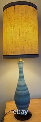 Vintage MCM Blue Striped Ceramic Lamp & Shade Mid Century Modern Lighting 1960s