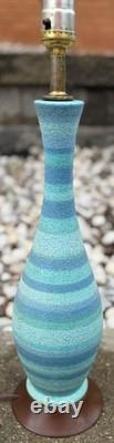 Vintage MCM Blue Striped Ceramic Lamp & Shade Mid Century Modern Lighting 1960s
