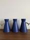 Vintage Mcm Cobalt Blue Perforated Metal Cone Lamp Shades With Original Mounts